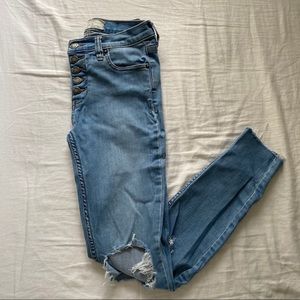 FREE PEOPLE High Rise Button Fly Ripped Jeans